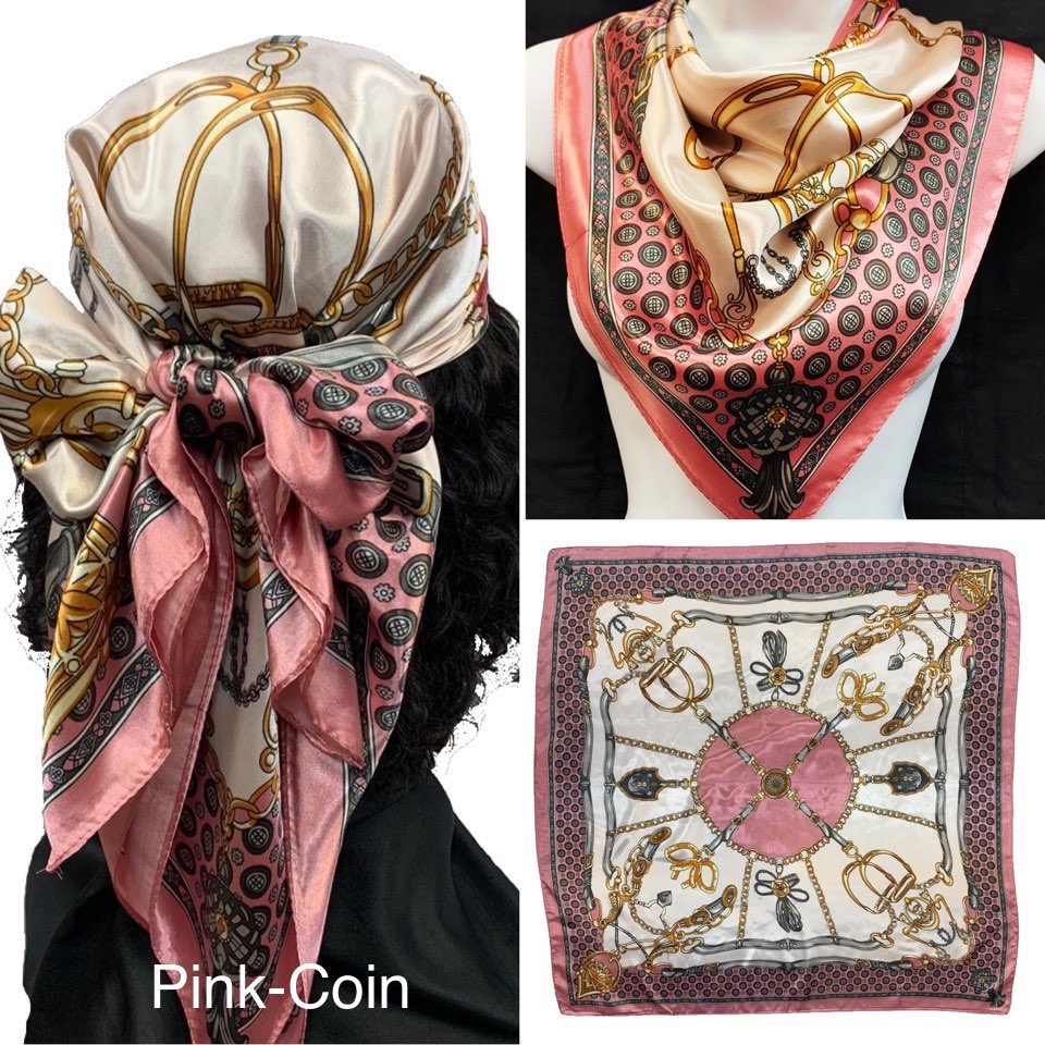 A luxurious Multi Purpose Satin Scarf measuring 35" x 35", showcasing its smooth texture and elegant design.