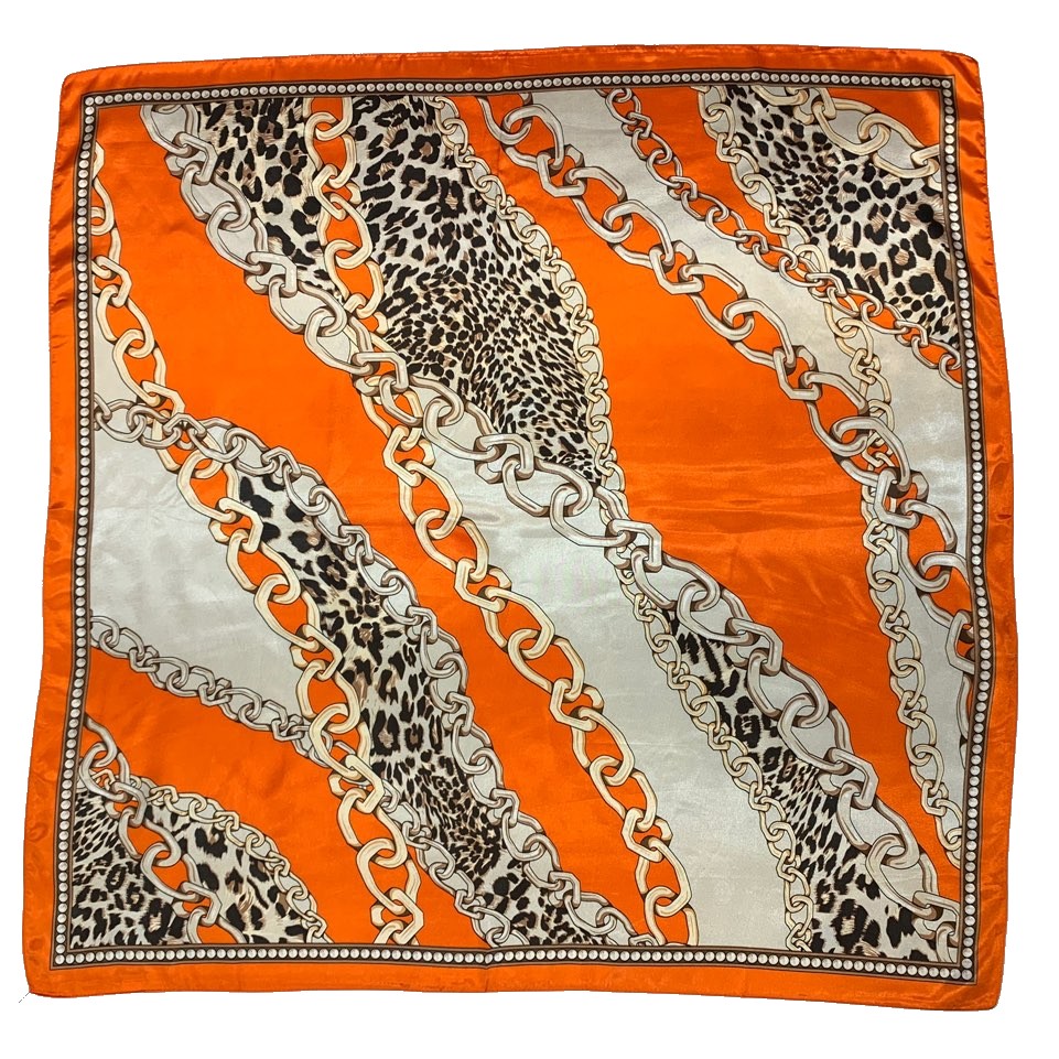 A luxurious 35" x 35" Multi Purpose Satin Scarf in vibrant colors, showcasing its silky texture and versatility for hair and fashion.