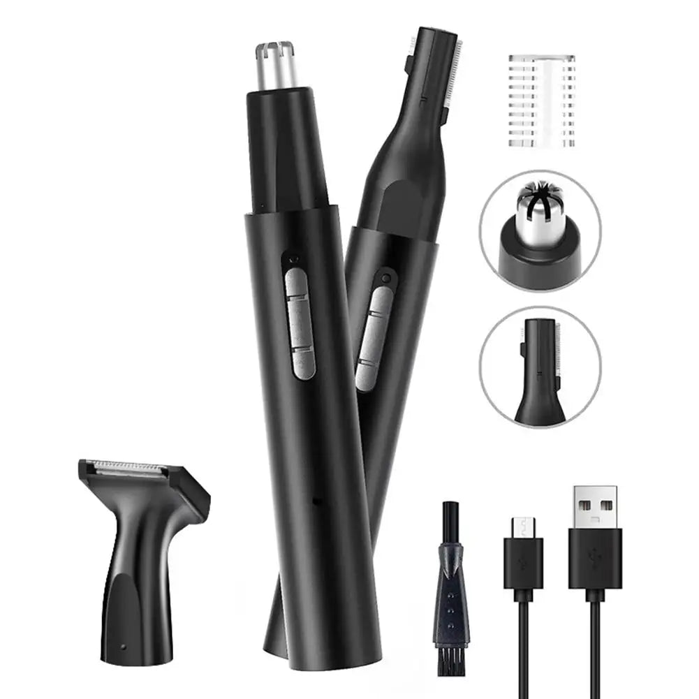 Multifunctional Electric Nose Ear Hair Trimmer for Men, featuring a sleek black design and ergonomic shape for easy handling.