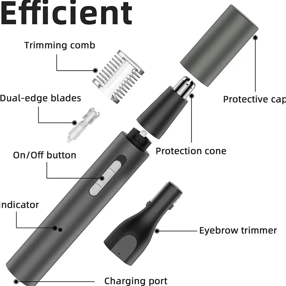 Multifunctional Electric Nose Ear Hair Trimmer for Men, featuring a sleek black design and ergonomic shape for easy handling.