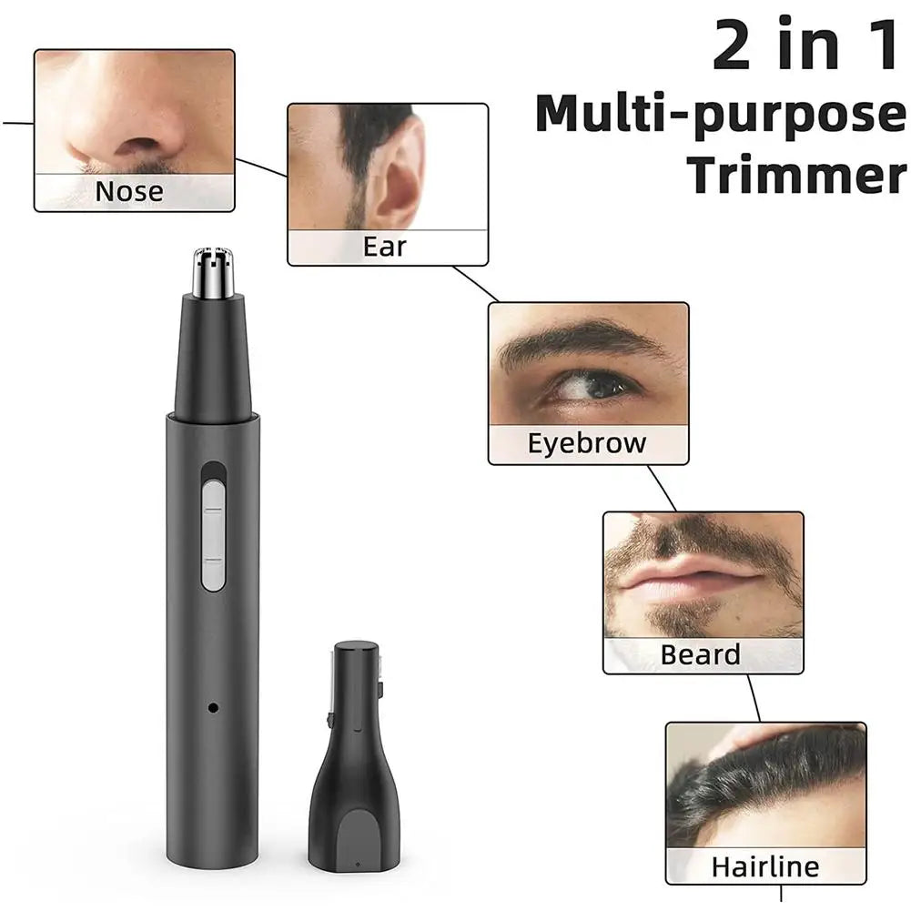 Multifunctional Electric Nose Ear Hair Trimmer for Men, featuring a sleek black design and ergonomic shape for easy handling.