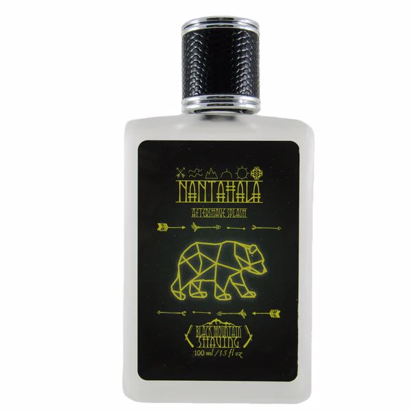 Nantahala Aftershave Splash by Murphy and McNeil in a stylish bottle, showcasing its vibrant label inspired by nature.