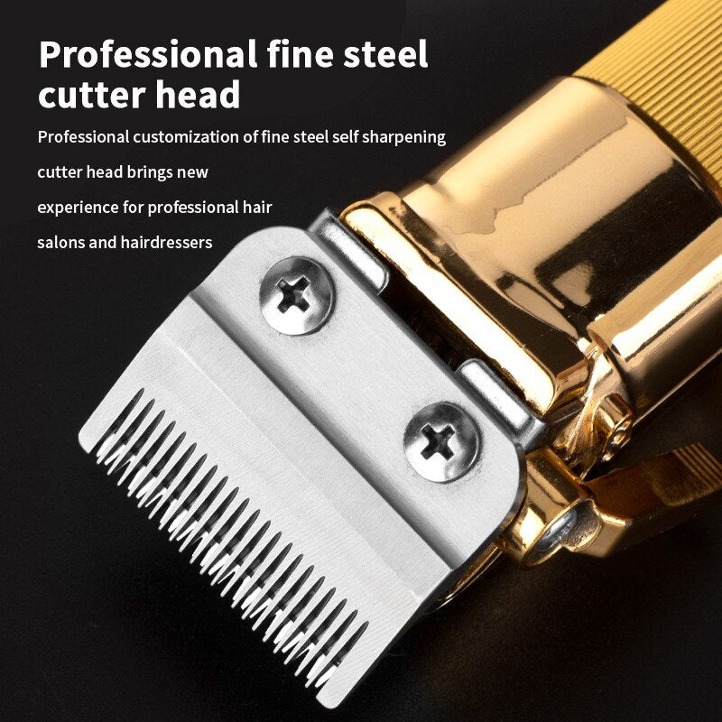 New Color Oil Head Professional Hair Clipper with LCD display, showcasing its sleek design and professional-grade steel blade.