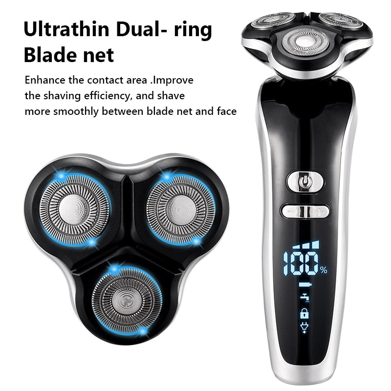 New Electric Shaver for Men with 4D technology, USB charging, and waterproof design, showcasing its sleek and modern appearance.