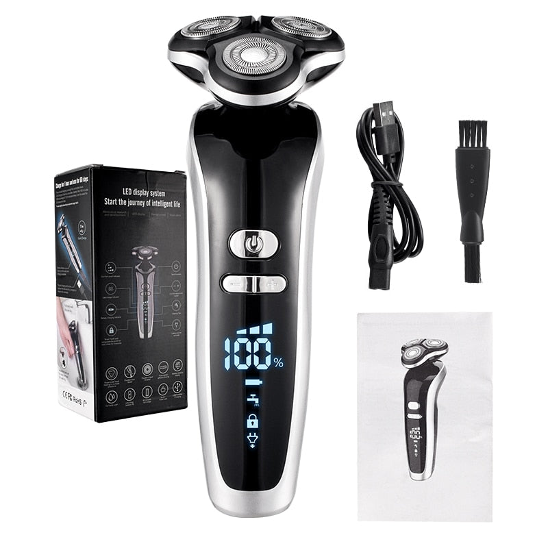 New Electric Shaver for Men with 4D technology, USB charging, and waterproof design, showcasing its sleek and modern appearance.