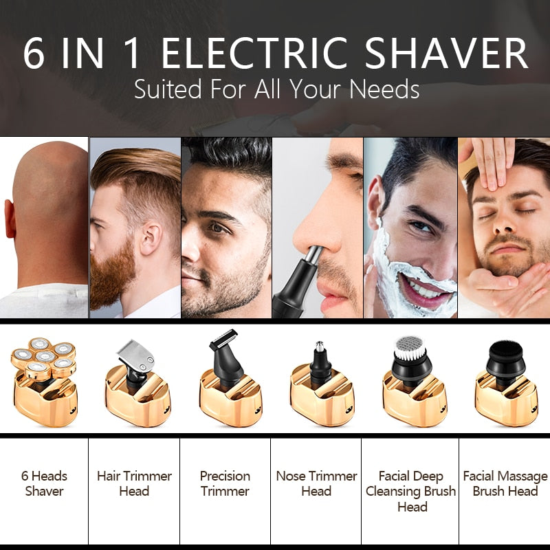 New LCD Display Wet Dry Men Electric Shaver Hair Trimmer with multiple attachments and USB charging cable.