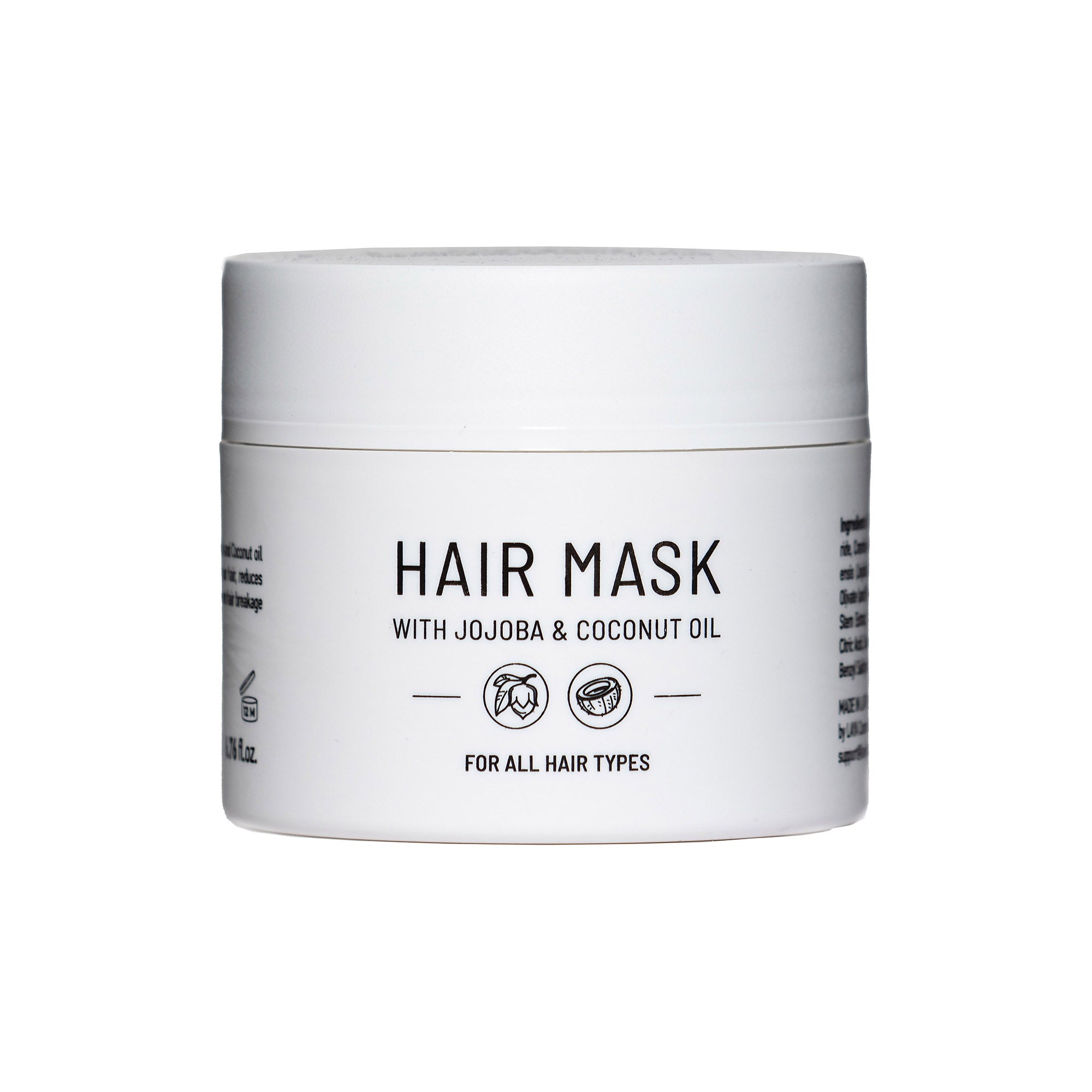 Nordic Cotton Mask in a 200 ml container, featuring natural ingredients like Jojoba and Coconut Oil for hair nourishment.