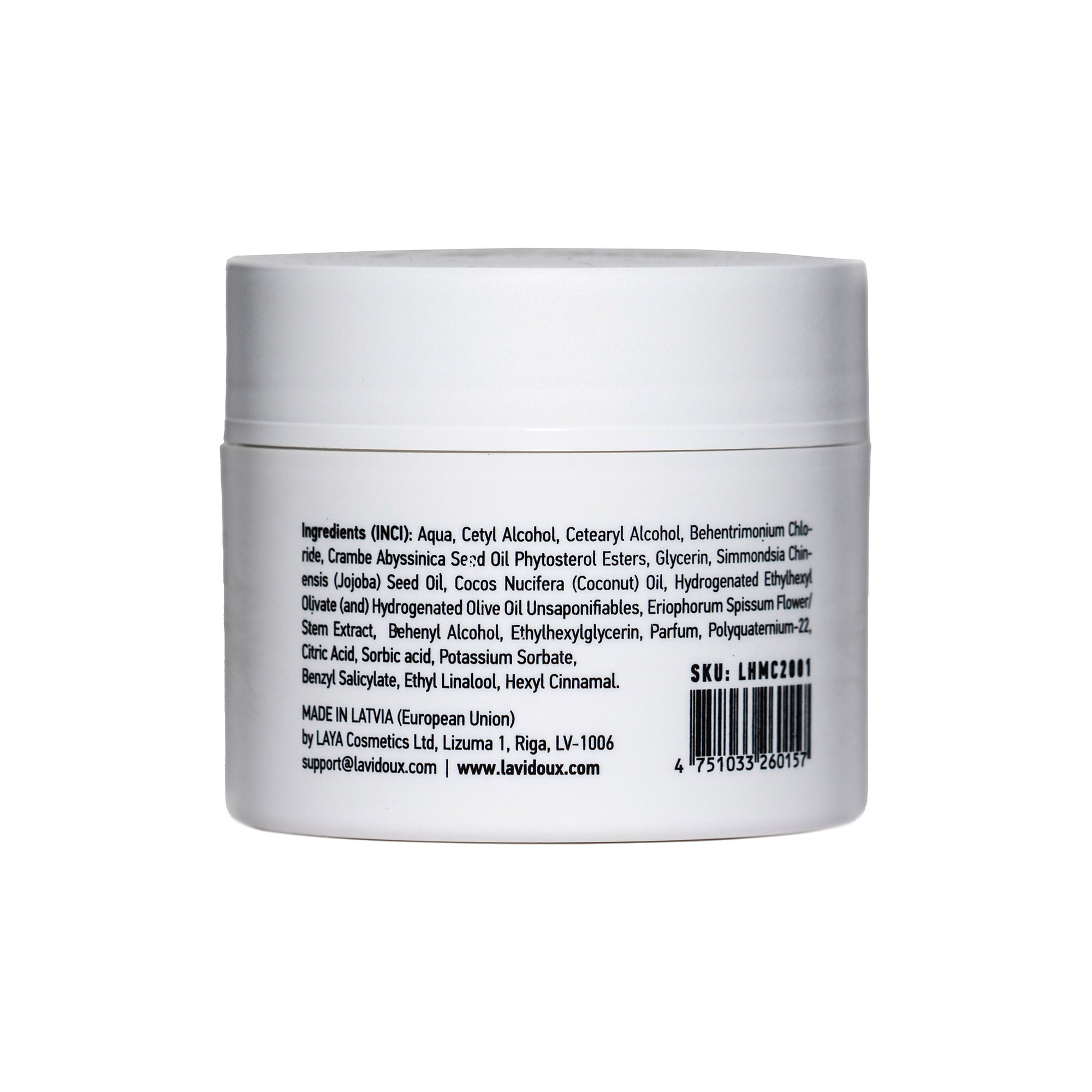 Nordic Cotton Mask in a 200 ml container, featuring natural ingredients like Jojoba and Coconut Oil for hair nourishment.