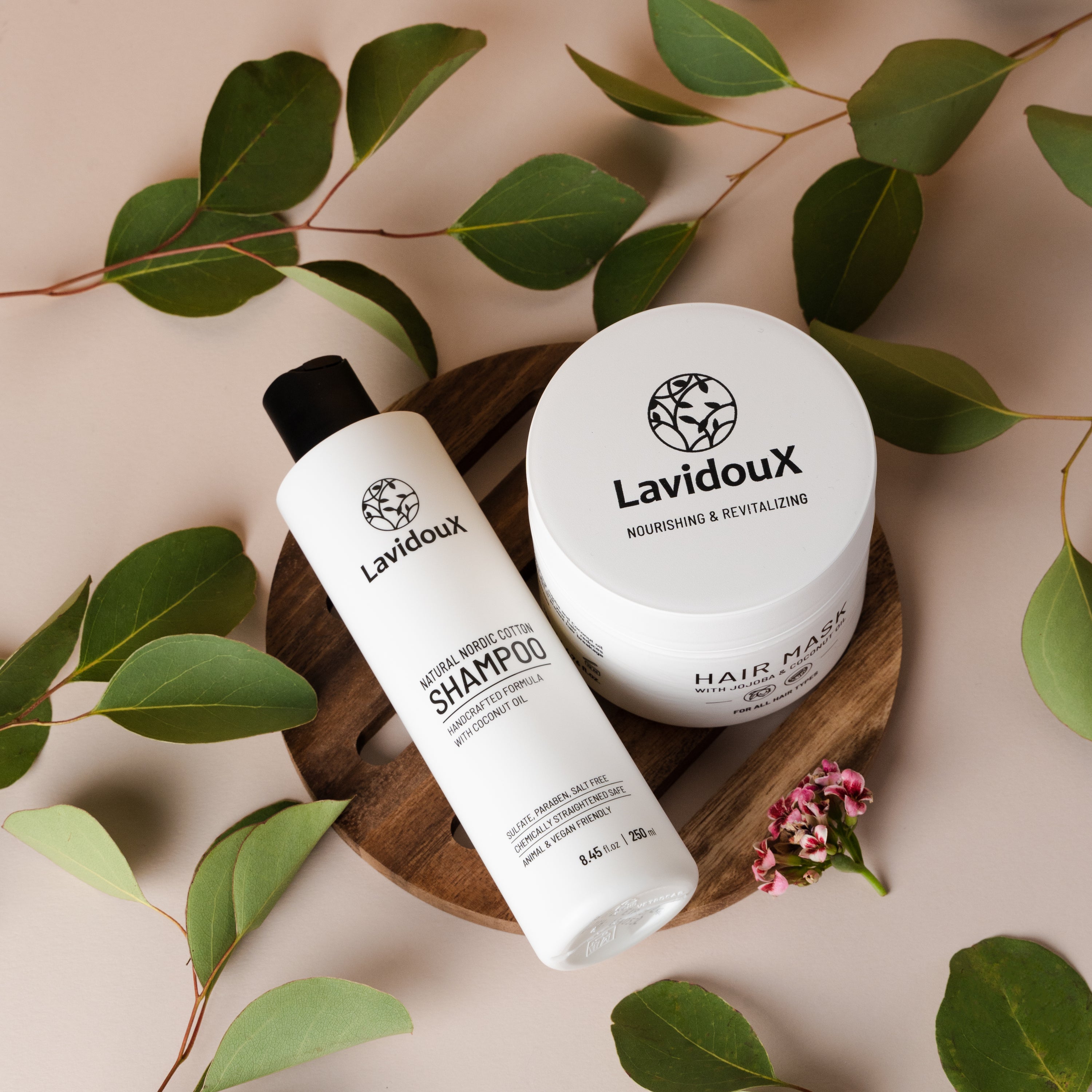 Nordic Cotton Shampoo bottle with natural ingredients, showcasing its gentle formula for all hair types.