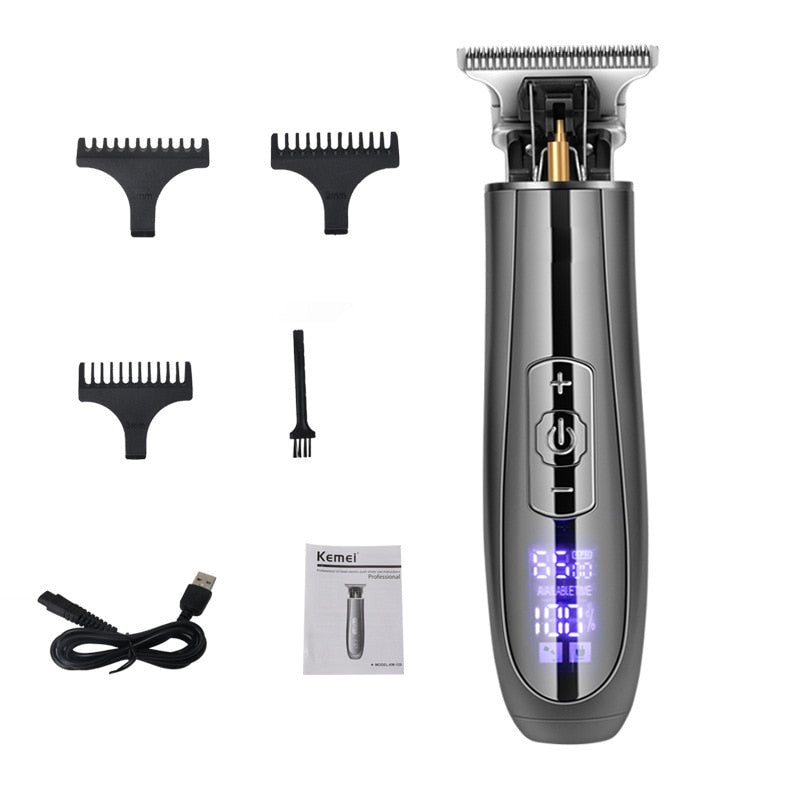 Portable Electric Hair Clipper for Men with USB charging, featuring a T-profile blade and ergonomic design for easy grooming.