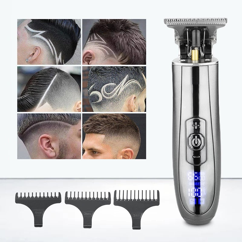 Portable Electric Hair Clipper for Men with USB charging, featuring a T-profile blade and ergonomic design for easy grooming.