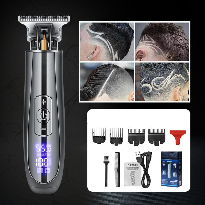 Portable Electric Hair Clipper for Men with USB charging, featuring a T-profile blade and ergonomic design for easy grooming.