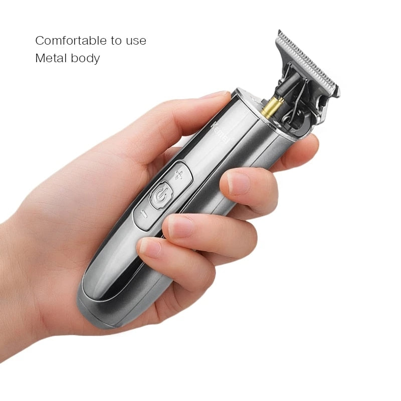 Portable Electric Hair Clipper for Men with USB charging, featuring a T-profile blade and ergonomic design for easy grooming.