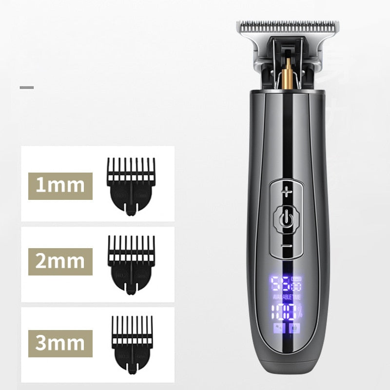 Portable Electric Hair Clipper for Men with USB charging, featuring a T-profile blade and ergonomic design for easy grooming.