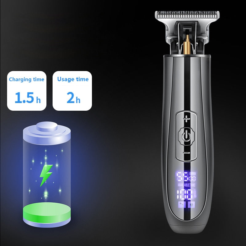 Portable Electric Hair Clipper for Men with USB charging, featuring a T-profile blade and ergonomic design for easy grooming.