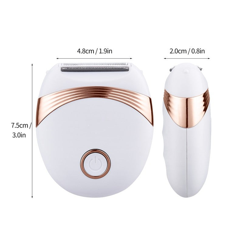 Portable Electric Hair Remover with three blades, designed for painless hair removal on various body parts, shown with USB charging cable.