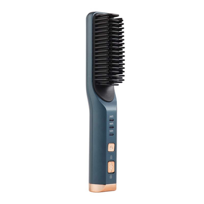 Portable Hair Straightener Curling Wireless Ion Comb with USB charging capability, showcasing its sleek design and dual-purpose functionality.