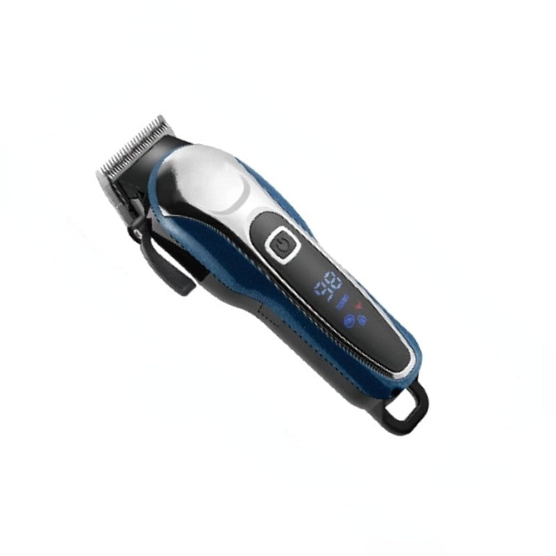 Powerful rechargeable hair clipper with adjustable settings and LCD display, designed for beard and hair grooming.