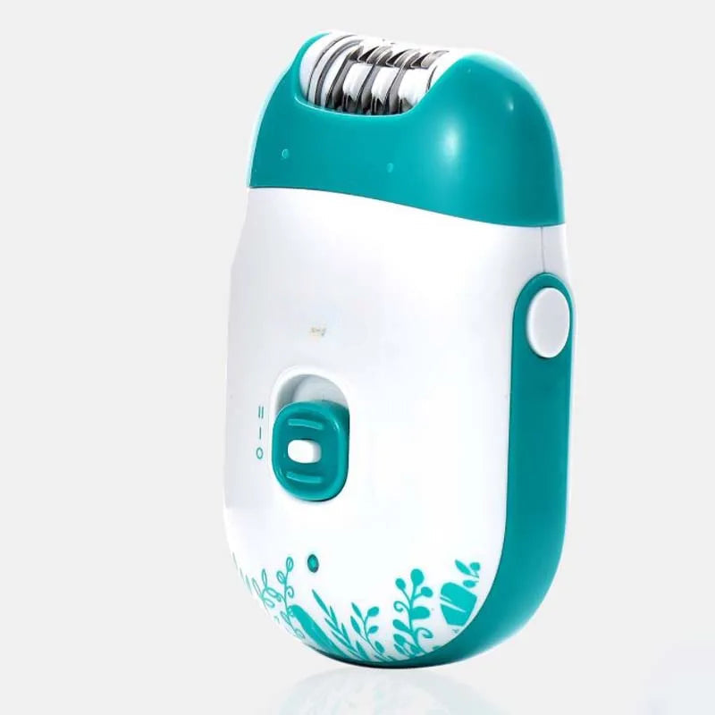 Powerful rechargeable women epilator with stainless steel cutter head, designed for facial hair removal.