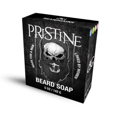 Pristine Beard Soap made with goat milk, showcasing its creamy texture and natural ingredients for beard care.