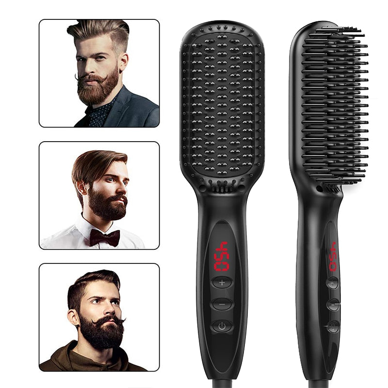 Pro Hair Straightener Hot Comb with LCD display and ergonomic design, ideal for straightening hair and beard with ionic technology.