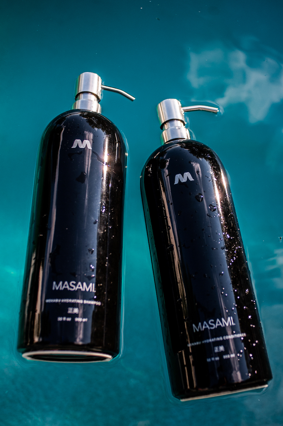 Pro-Ocean Refillable Shampoo Bottle in elegant ceramic design, filled with luxurious Mekabu Shampoo or Conditioner, promoting sustainability.