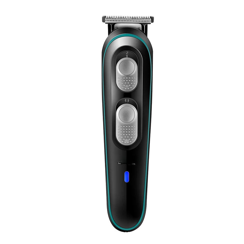 Professional Barber Hair Trimmer with stainless steel blades and USB charging cable, designed for men's grooming.