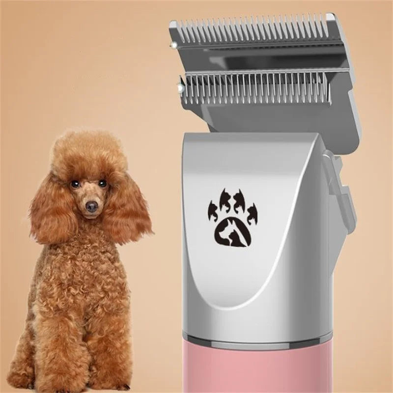 Professional cordless dog grooming clipper with ergonomic design and multiple limit combs for versatile pet grooming.