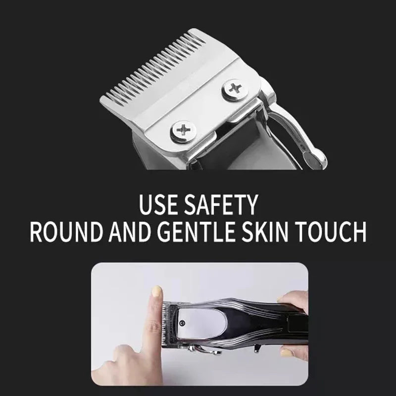 Professional Cordless Hair Clipper with various limit combs and accessories, showcasing its sleek design and functionality.