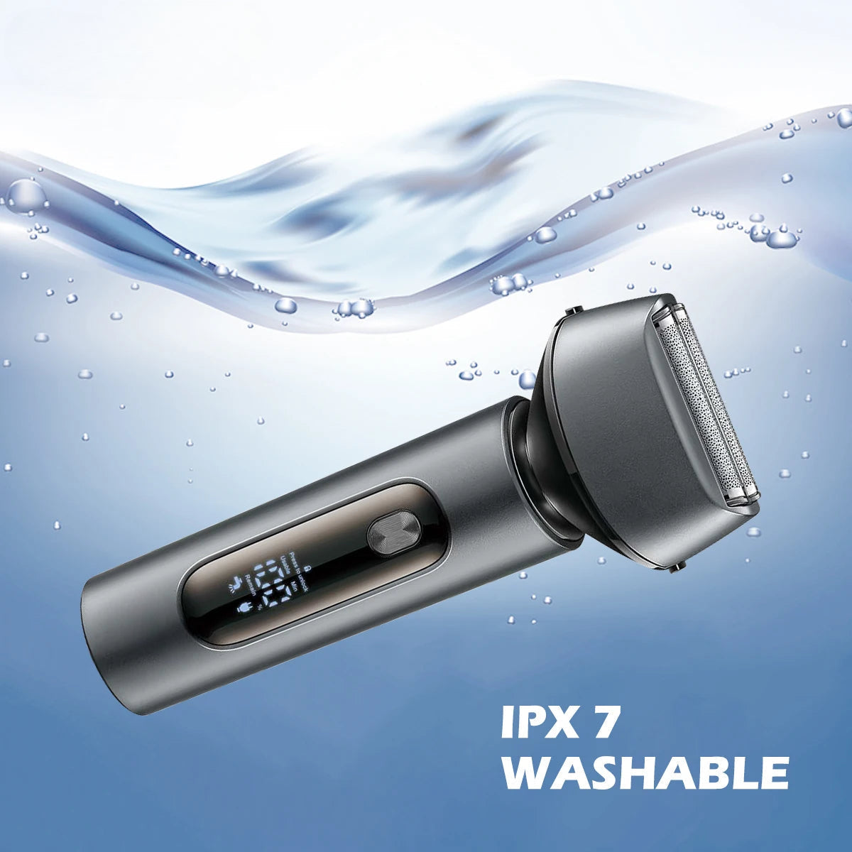 Professional Electric Razor with stainless steel blades, waterproof design, and LED display, ideal for efficient grooming.