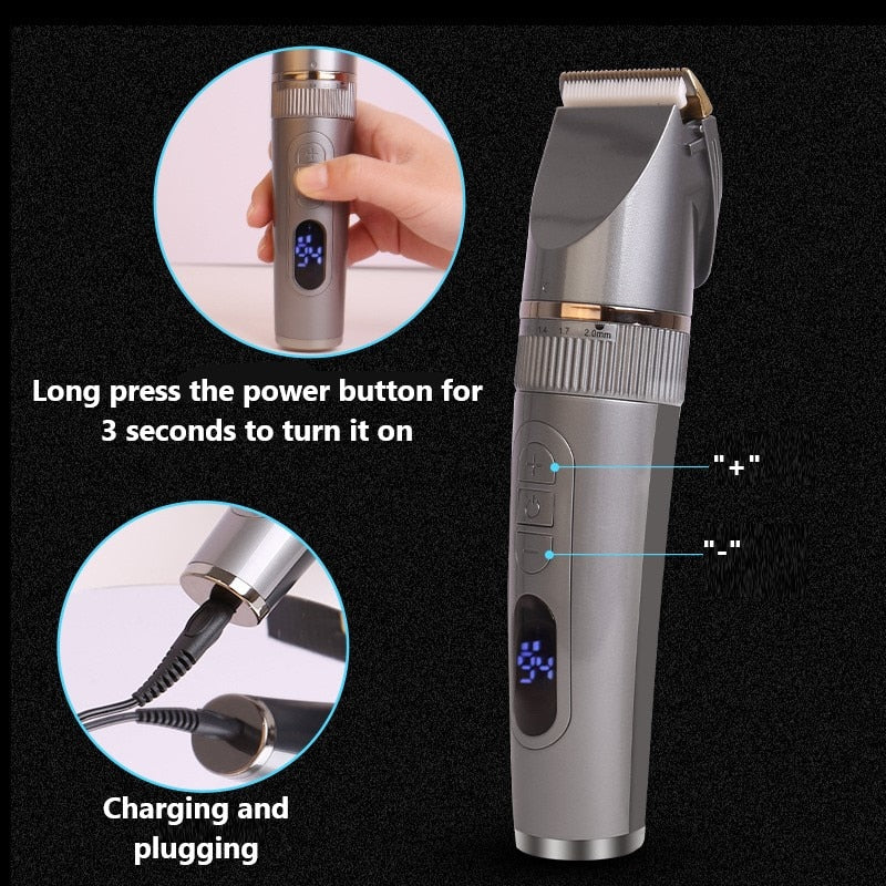 Professional Hair Clipper for Men with adjustable settings and waterproof design, ideal for beard trimming and hair cutting.