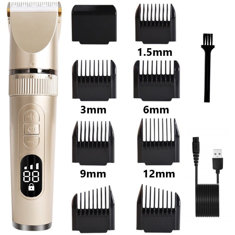 Professional Hair Clipper for Men with adjustable settings and waterproof design, ideal for beard trimming and hair cutting.