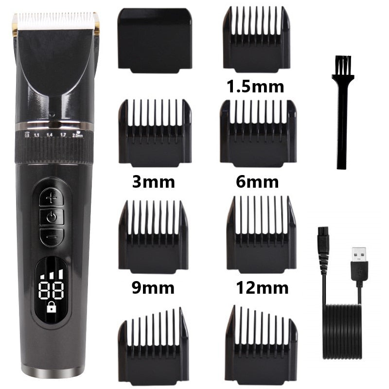 Professional Hair Clipper for Men with adjustable settings and waterproof design, ideal for beard trimming and shaving.