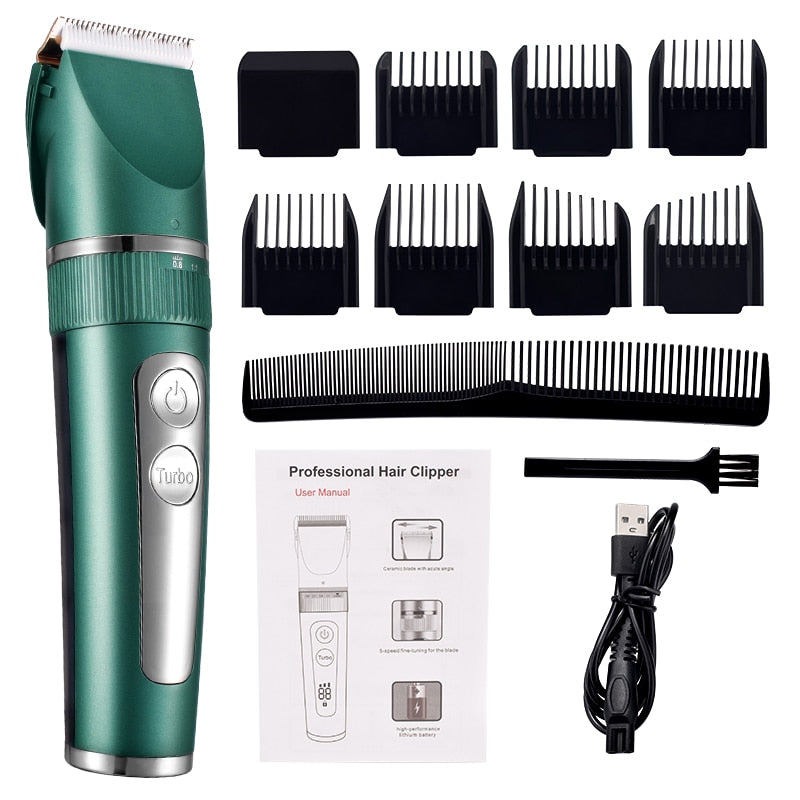 Professional Hair Clipper for Men, featuring a sleek design, adjustable blade settings, and waterproof body for easy cleaning.