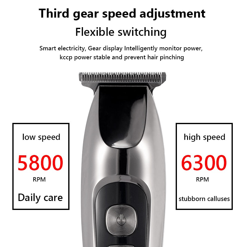 Professional Hair Clipper for men with LED display, titanium and ceramic blades, and adjustable length settings, ideal for hair and beard trimming.