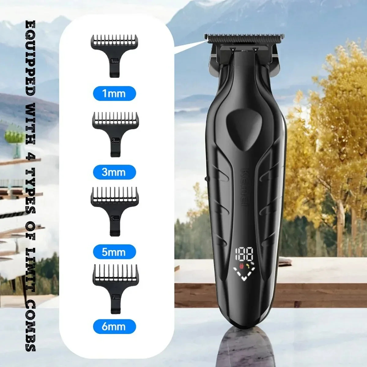 Professional Hair Trimmer with 7500RPM motor, USB charging, and ergonomic design, ideal for precise haircuts.