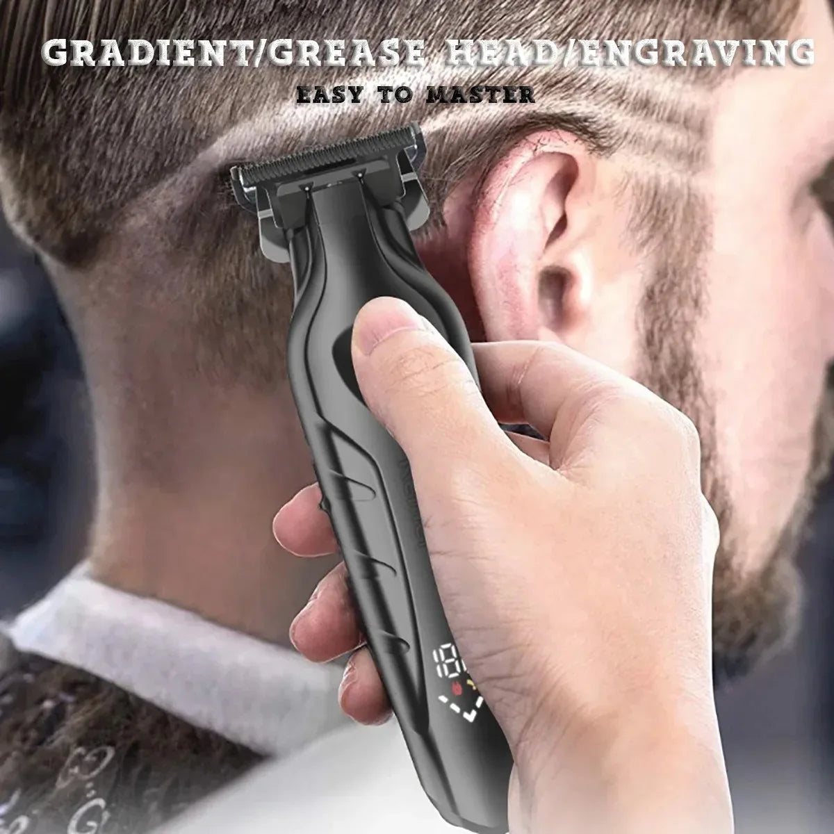 Professional Hair Trimmer with 7500RPM motor, USB charging, and ergonomic design, ideal for precise haircuts.