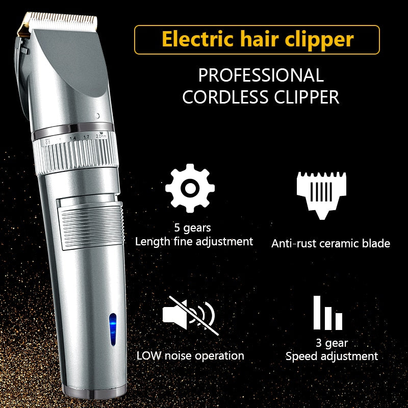 Professional Hair Trimmer Digital USB Rechargeable for Men, showcasing its sleek design and adjustable settings.