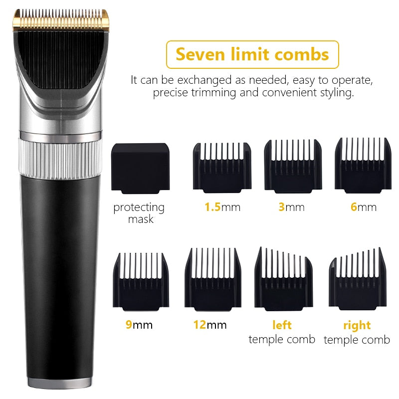 Professional Hair Trimmer Digital USB Rechargeable for Men, showcasing its sleek design and adjustable settings.