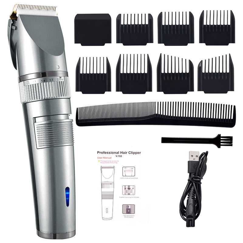 Professional Hair Trimmer Digital USB Rechargeable for Men, showcasing its sleek design and adjustable settings.