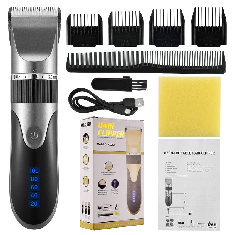 Professional Hair Trimmer with USB charging, ceramic blade, and adjustable length settings, ideal for precise grooming.