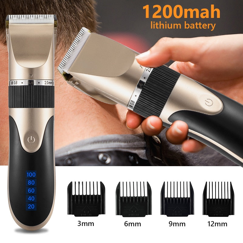 Professional Hair Trimmer with USB charging, ceramic blade, and adjustable length settings, ideal for precise grooming.