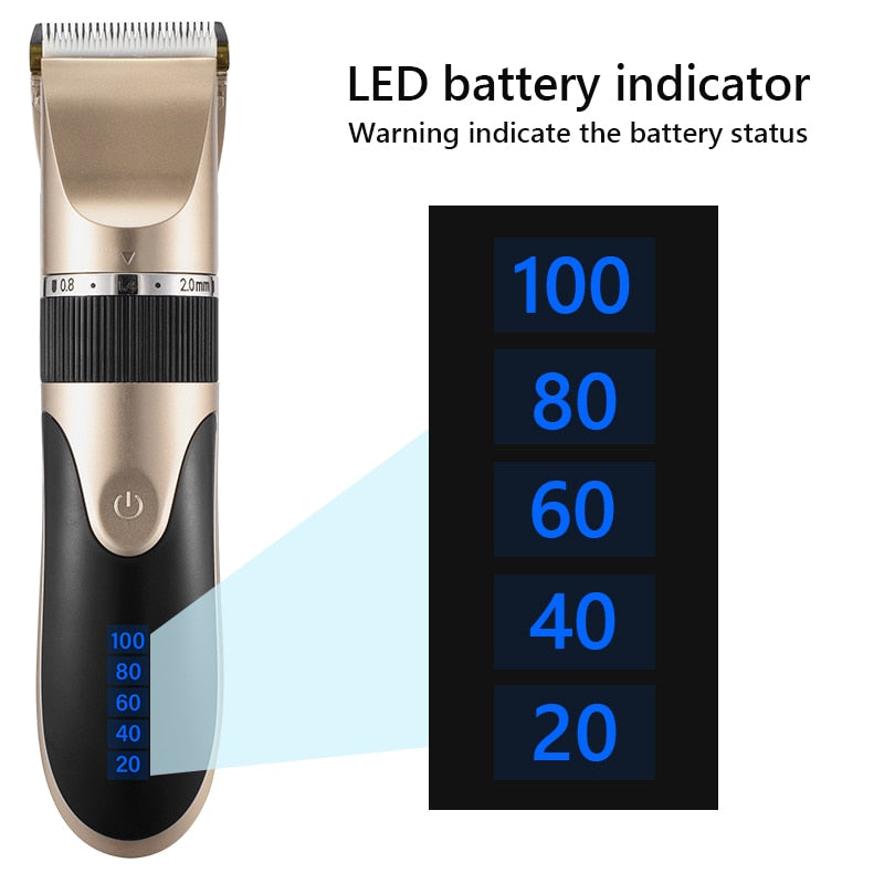 Professional Hair Trimmer with USB charging, ceramic blade, and adjustable length settings, ideal for precise grooming.