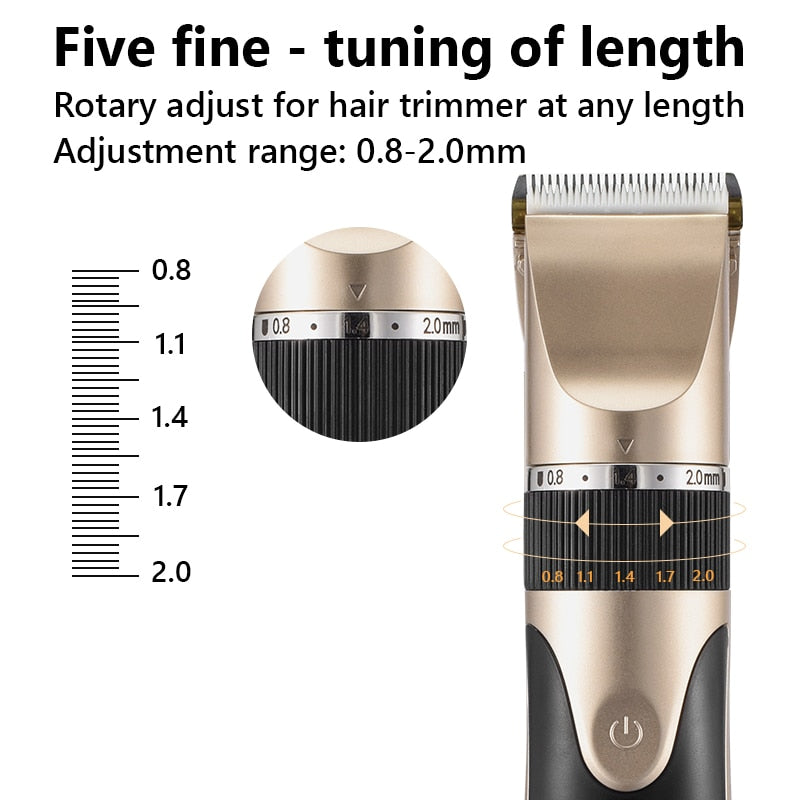 Professional Hair Trimmer with USB charging, ceramic blade, and adjustable length settings, ideal for precise grooming.