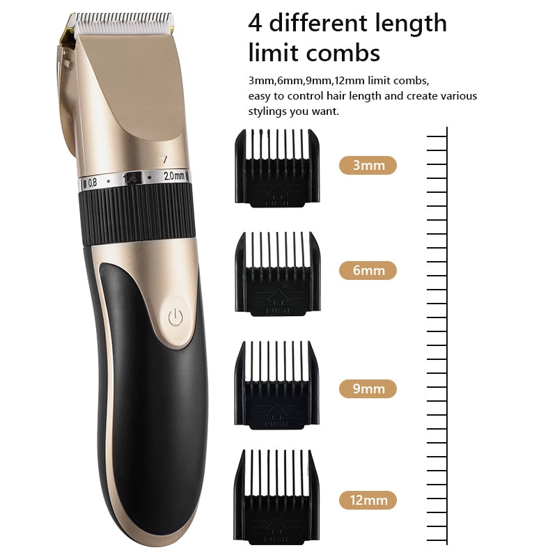 Professional Hair Trimmer with USB charging, ceramic blade, and adjustable length settings, ideal for precise grooming.