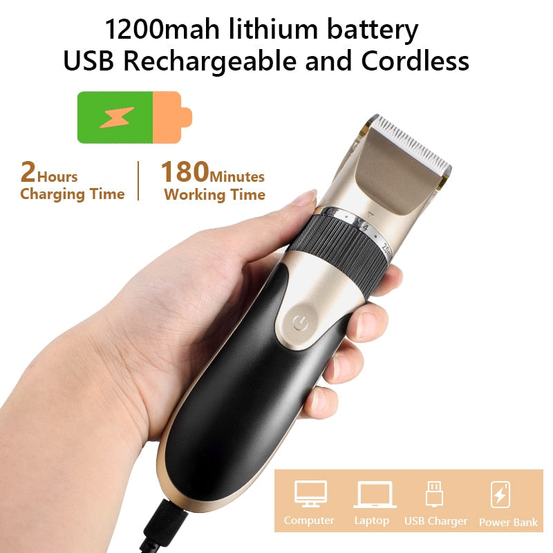 Professional Hair Trimmer with USB charging, ceramic blade, and adjustable length settings, ideal for precise grooming.