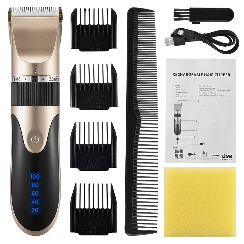 Professional Hair Trimmer with USB charging, ceramic blade, and adjustable length settings, ideal for precise grooming.