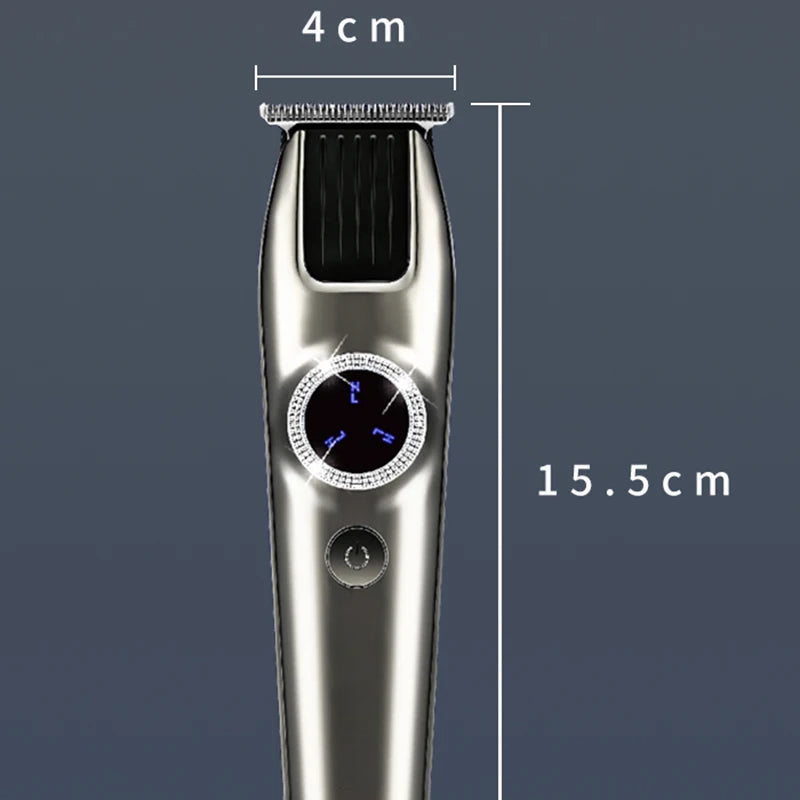 Professional Men Hair Clippers with LED display, designed for 0mm bald head trimming, featuring limit combs and a sleek ergonomic design.