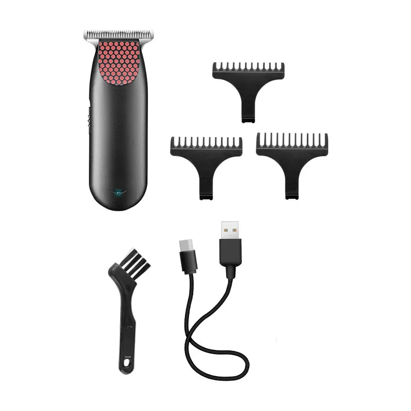 Professional Pocket Cordless Hair Clipper with stainless steel blade and ergonomic design, ideal for beard trimming and outlining.