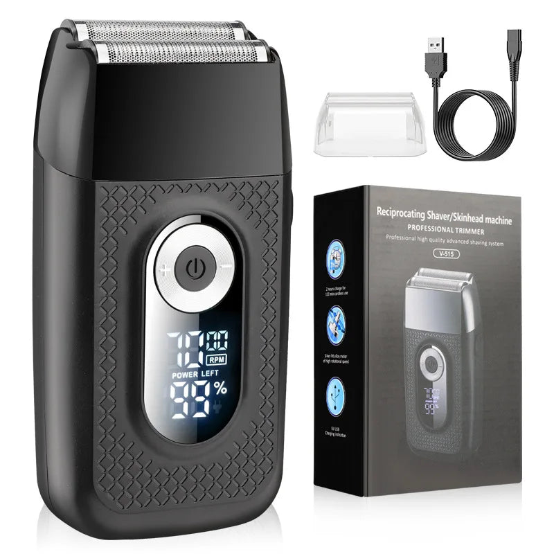 Professional Rechargeable Electric Shaver with LCD display, USB charging, and portable design, ideal for a smooth shave.